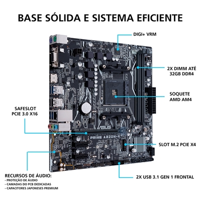 Placa-Mãe Asus Prime A320M-K/BR, AMD AM4, mATX, DDR4