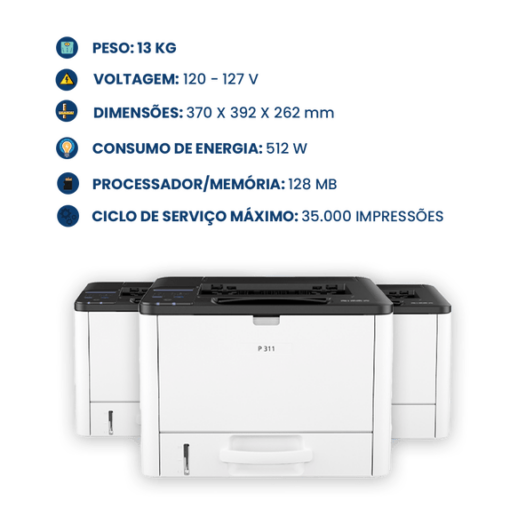 Impressora Ricoh P311 Laser Monocromática Com Ethernet