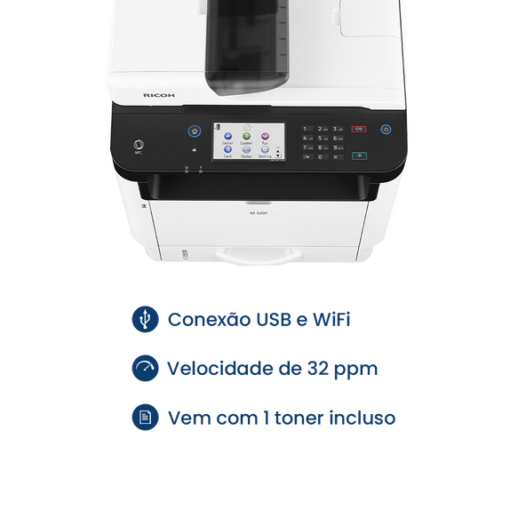 Impressora Multifuncional Ricoh, Laser, 960W, Ethernet, USB, Preto e Branco - Impressora Multifuncional Ricoh, Laser, 960W, Ethernet